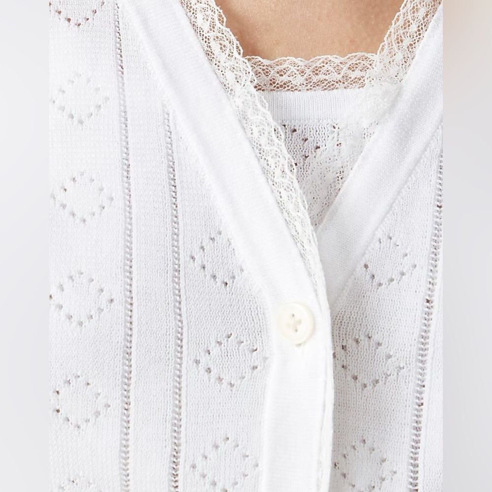 NWT J CREW Pointelle short-sleeve V-neck cardigan in premium ultra-fine cotton - Picture 5 of 7